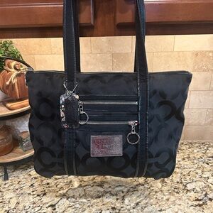 Coach Poppy Op Art Glam Jaquard Shoudler Bag Tote 13826 ~ Black